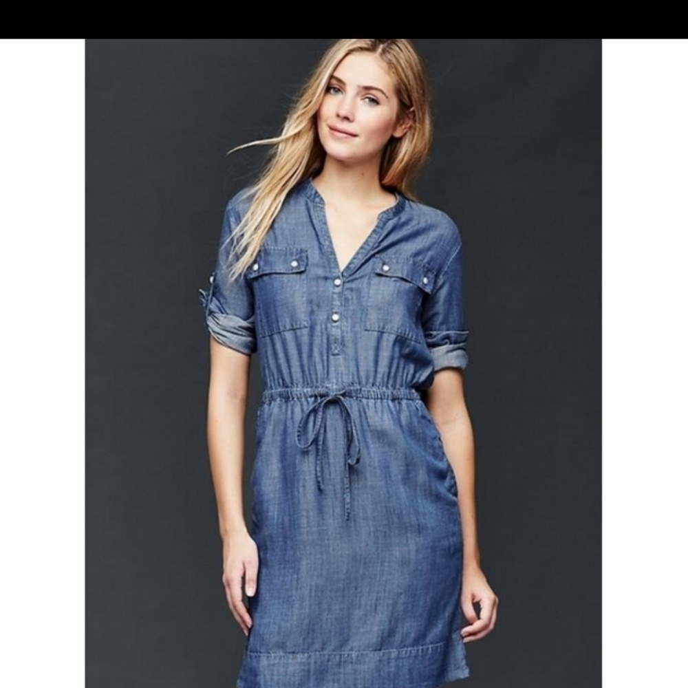 GAP Chambray Utility Dress Denim Tencel blue